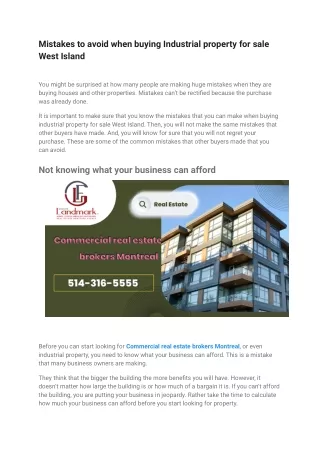 Mistakes to avoid when buying Industrial property for sale West Island
