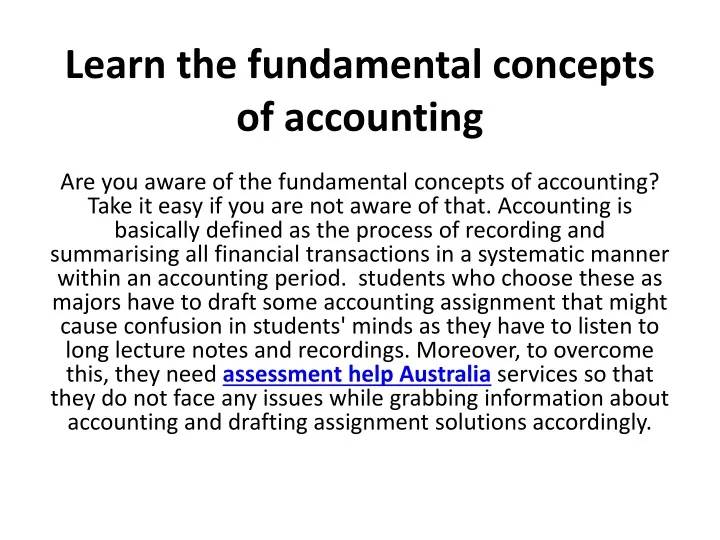 learn the fundamental concepts of accounting