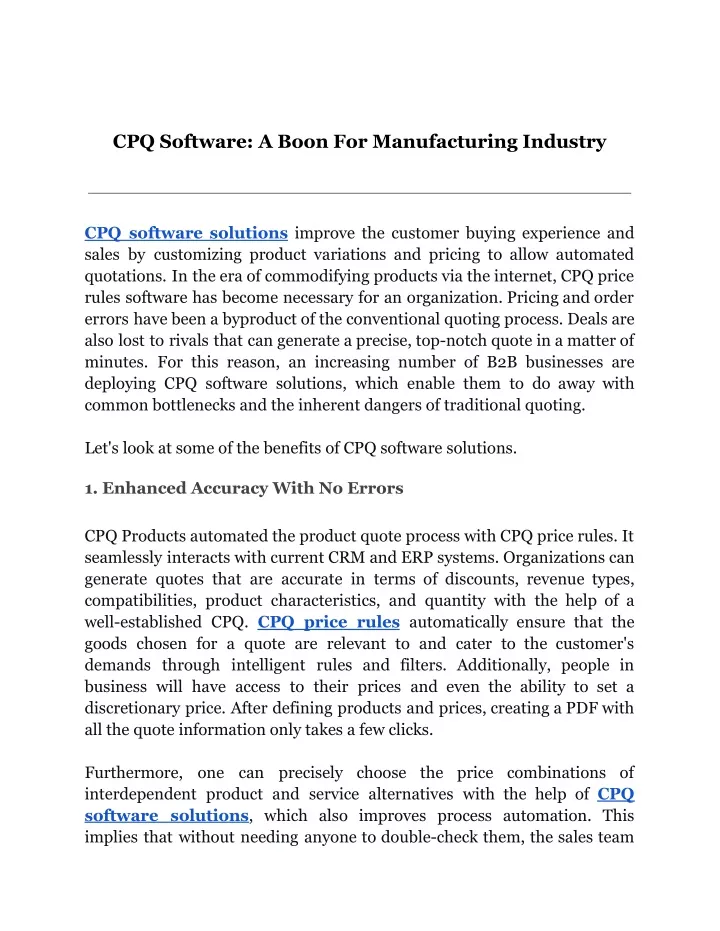 cpq software a boon for manufacturing industry