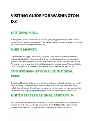 visiting guide for washington d c