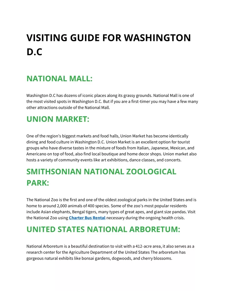 visiting guide for washington d c