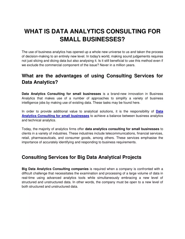 what is data analytics consulting for small