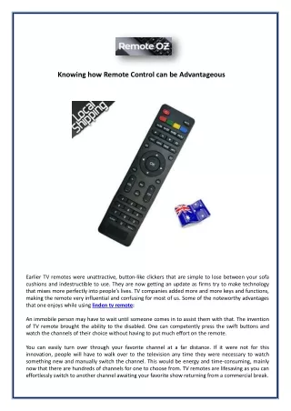 Knowing how Remote Control can be Advantageous