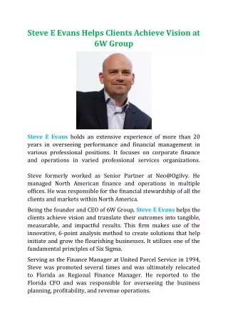 steve e evans helps clients achieve vision