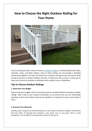 How to Choose the Right Outdoor Railing for Your Home