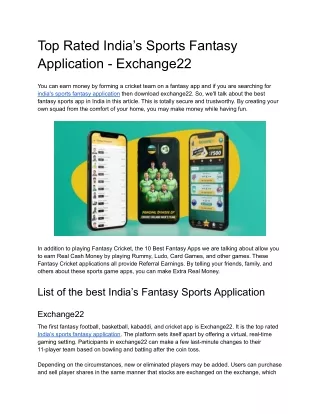 Top Rated India’s Sports Fantasy Application - Exchange22