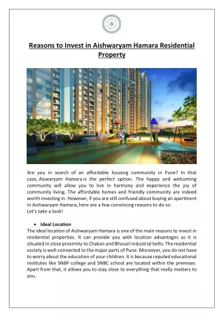 Reasons to Invest in Aishwaryam Hamara Residential Property