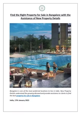 Find the Right Property for Sale in Bangalore with the Assistance of New Propert