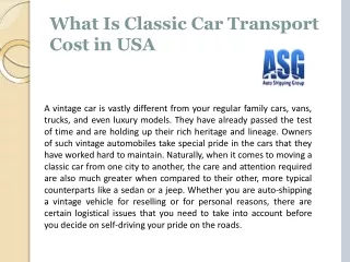 What Is Classic Car Transport Cost in USA