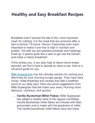 Healthy and Easy Breakfast Recipes