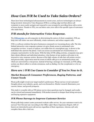 how can ivr be used to take sales orders