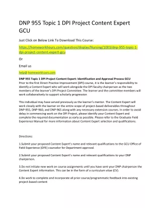 dnp 955 topic 1 dpi project content expert gcu