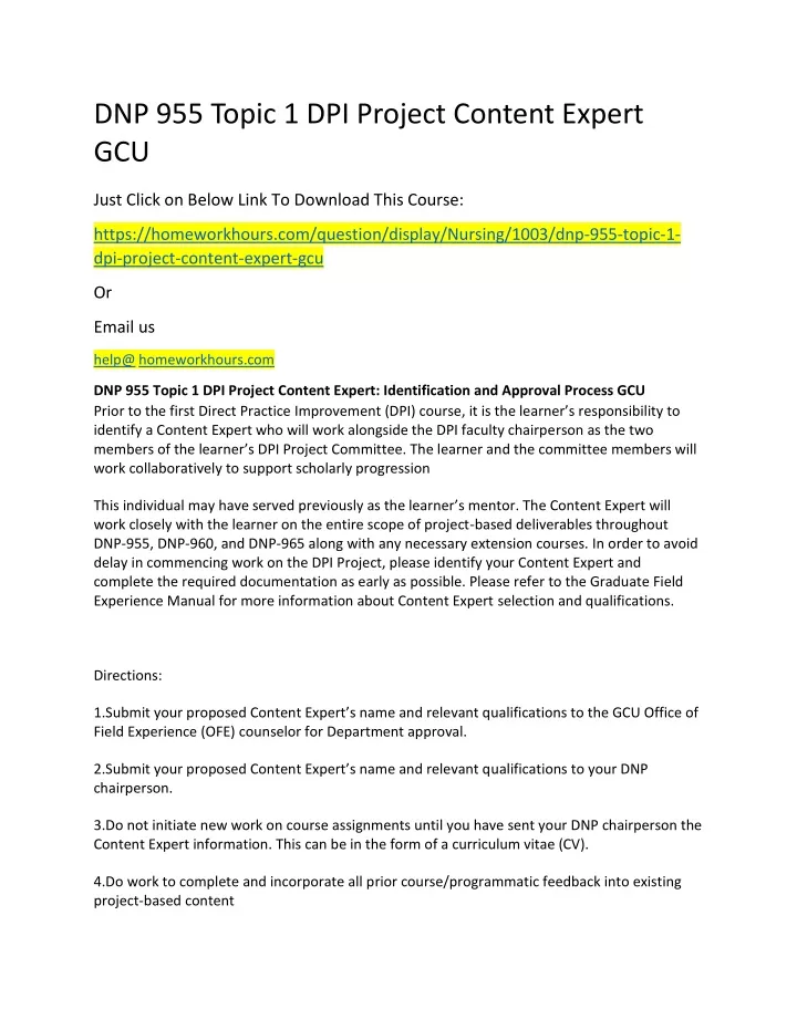 dnp 955 topic 1 dpi project content expert gcu