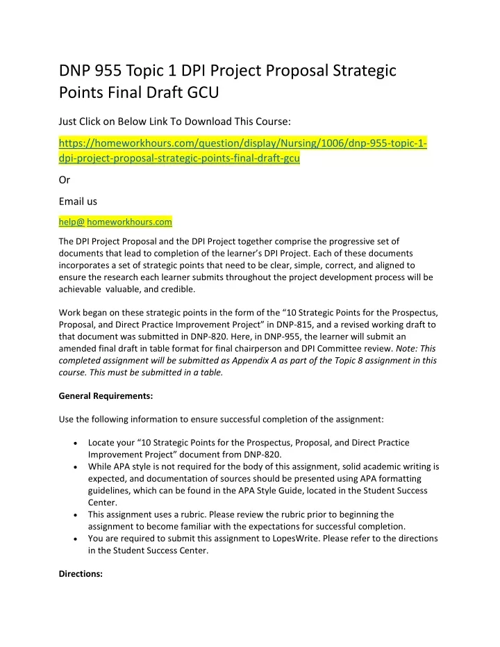 dnp 955 topic 1 dpi project proposal strategic