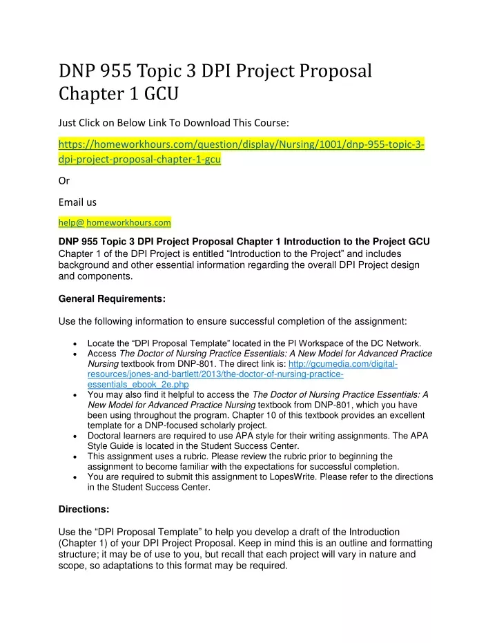 dnp 955 topic 3 dpi project proposal chapter 1 gcu