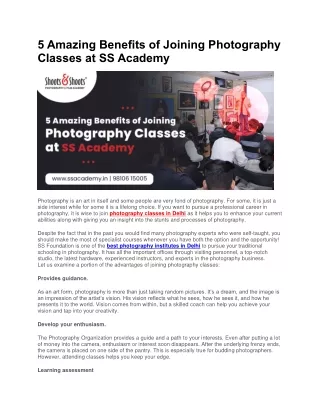 5 Amazing Benefits of Joining Photography Classes at SS Academy