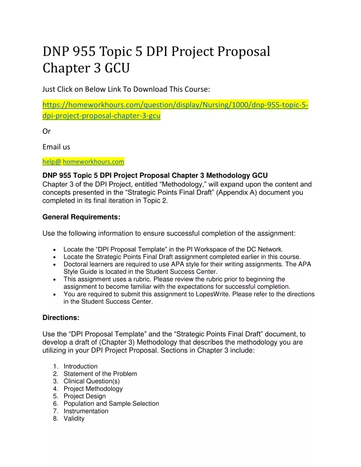 dnp 955 topic 5 dpi project proposal chapter 3 gcu