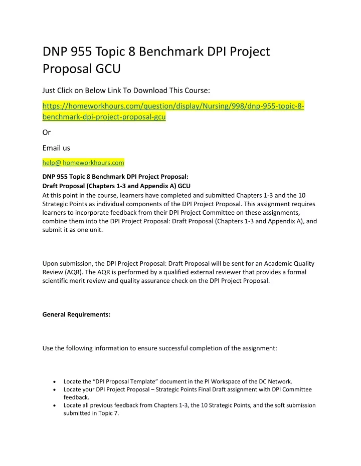 dnp 955 topic 8 benchmark dpi project proposal gcu