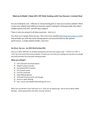 Host.co.in Deals | Save 40% OFF Web Hosting with Free Domain | Limited Deal