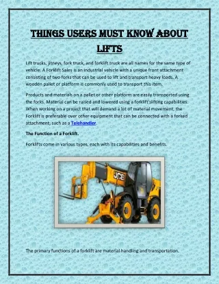 Things users must know about Lifts