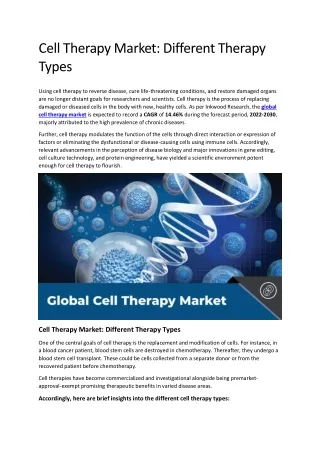 Cell Therapy Market: Different Therapy Types | Biotechnology