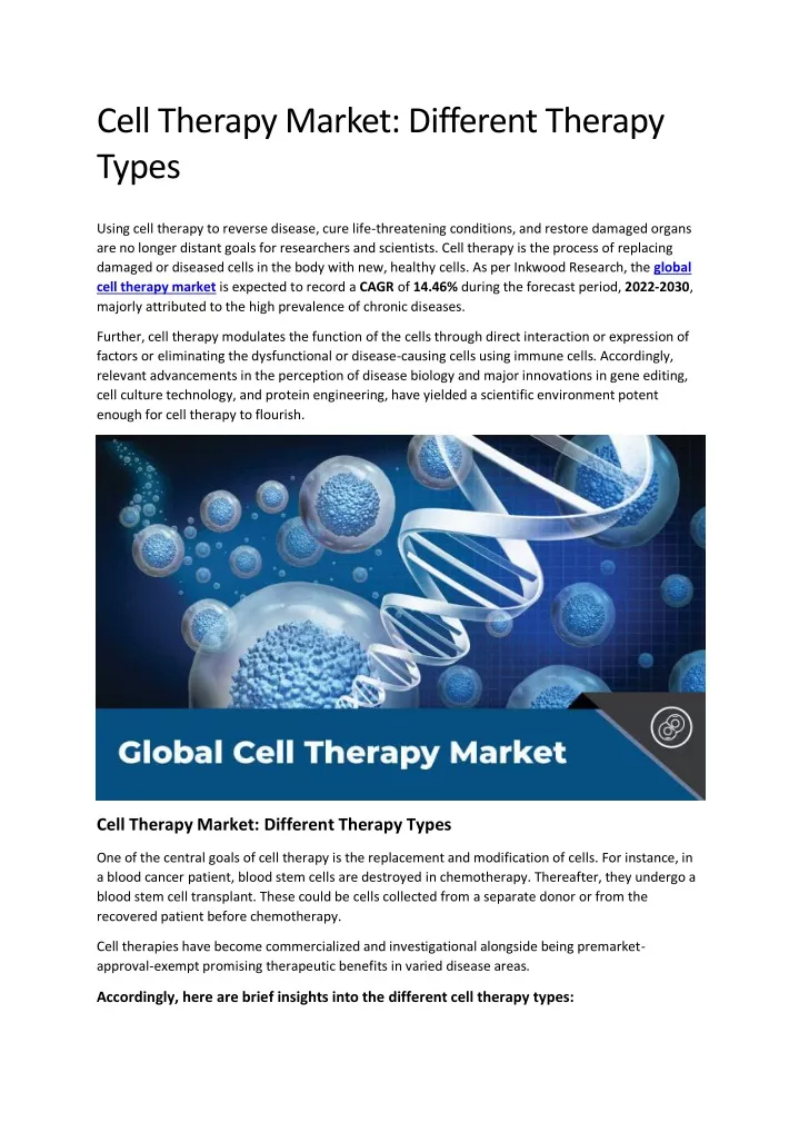 cell therapy market different therapy types