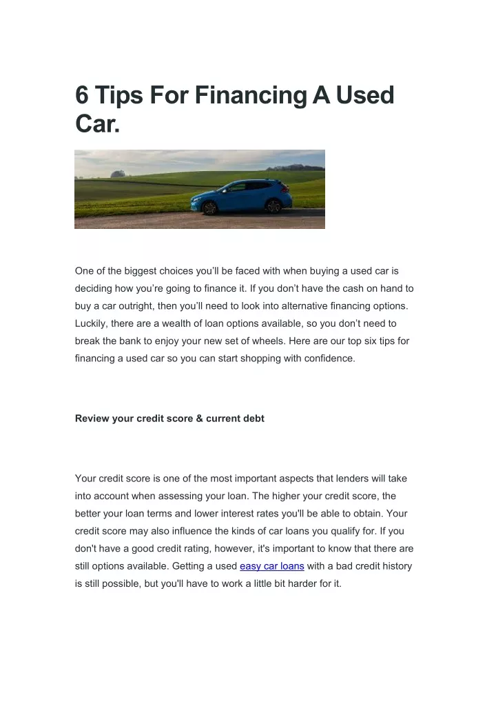 Ppt 6 Tips For Financing A Used Car Powerpoint Presentation Free