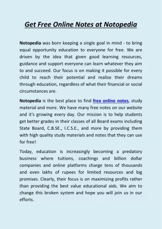 Get Free Online Notes at Notopedia