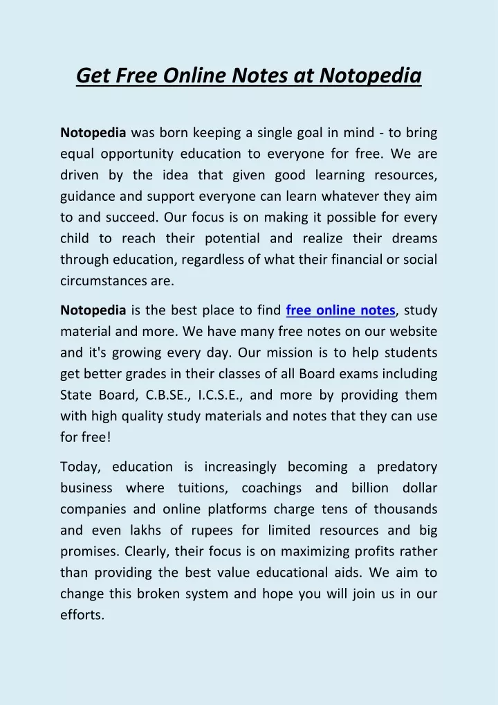 get free online notes at notopedia
