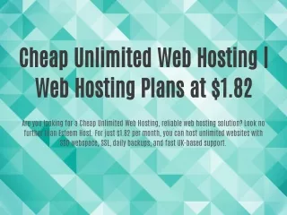 Cheap Unlimited Web Hosting | Web Hosting Plans at $1.82