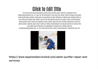 Water Purifier Repair and Services