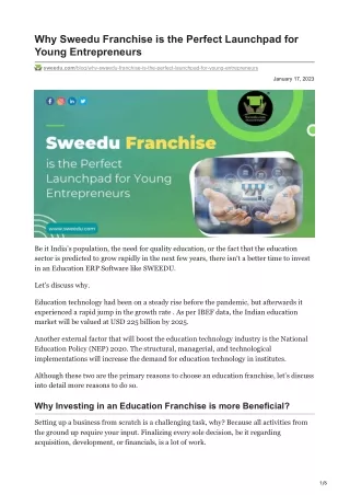 Why Sweedu Franchise is the Perfect Launchpad for Young Entrepreneurs
