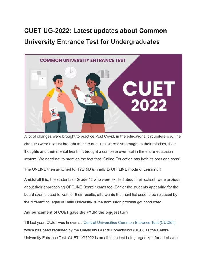 cuet ug 2022 latest updates about common