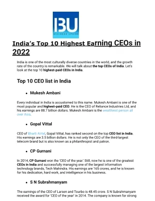 India’s Top 10 Highest Earning CEOs in 2022