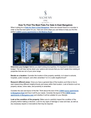 How To Find The Best Flats For Sale In East Bangalore