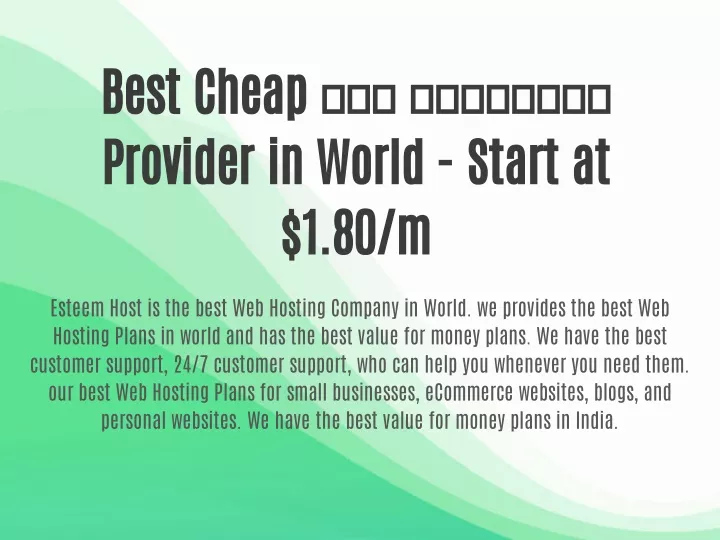 best cheap provider in world start at 1 80 m