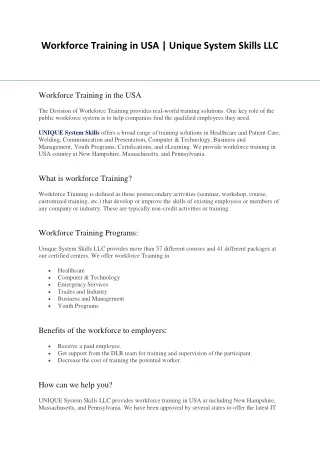 workforce training in usa unique system skills llc