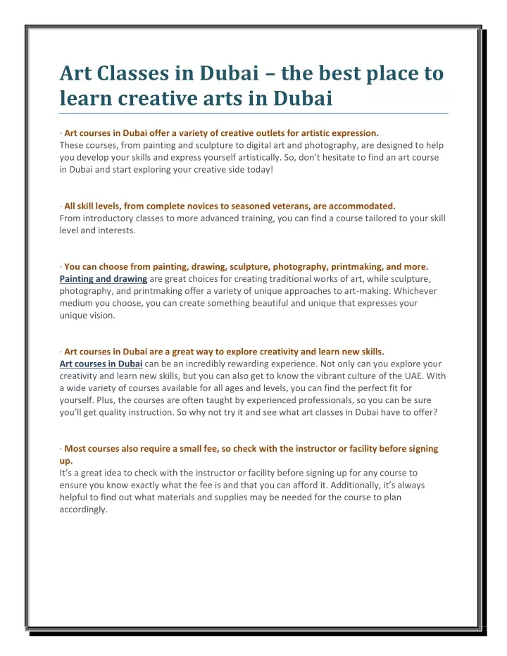 art classes in dubai the best place to learn
