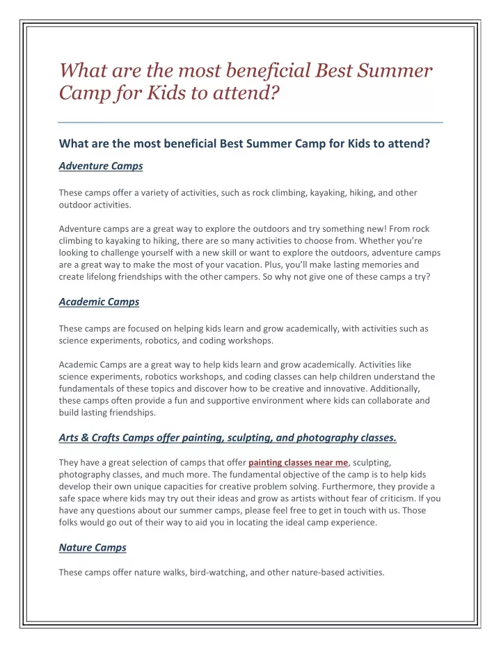 what are the most beneficial best summer camp