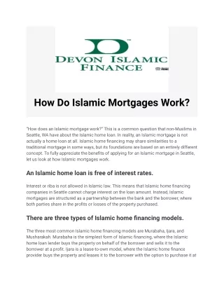 How Do Islamic Mortgages Work?