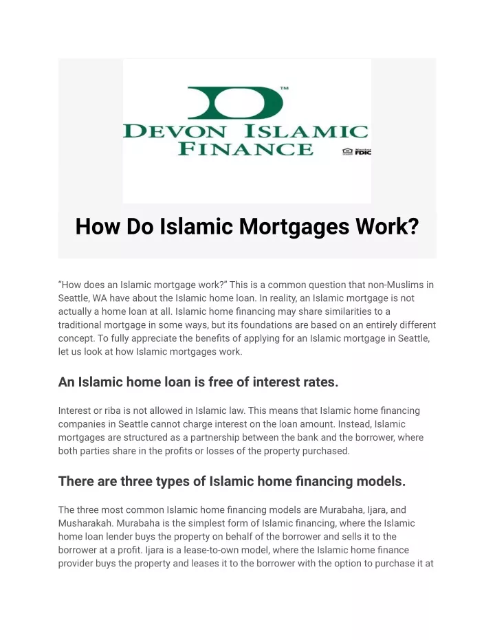 how do islamic mortgages work