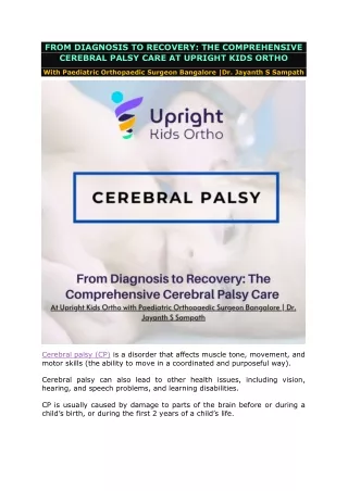 From Diagnosis to Recovery, The Comprehensive Cerebral Palsy Care at Upright Kids Ortho with Paediatric Orthopaedic Surg