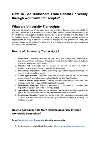 How to get transcripts from ranchi university through worldwide transcripts