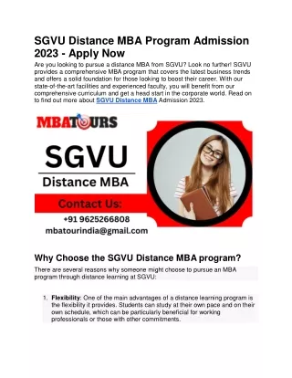 SGVU Distance MBA Program Admission 2023