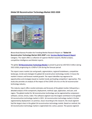 global 3d reconstruction technology market 2022