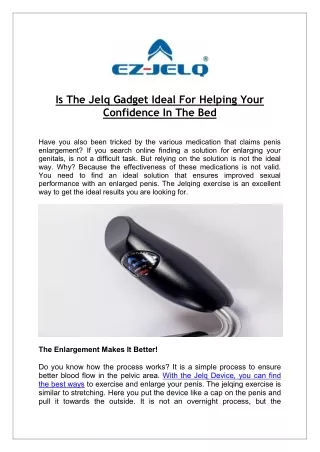 Is The Jelq Gadget Ideal For Helping Your Confidence In The Bed
