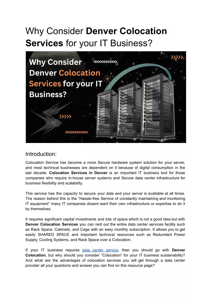 why consider denver colocation services for your