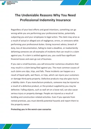 Need For Professional Indemnity Insurance