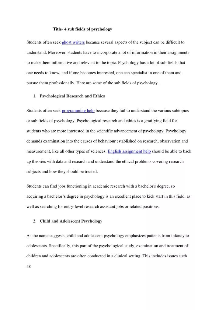 title 4 sub fields of psychology