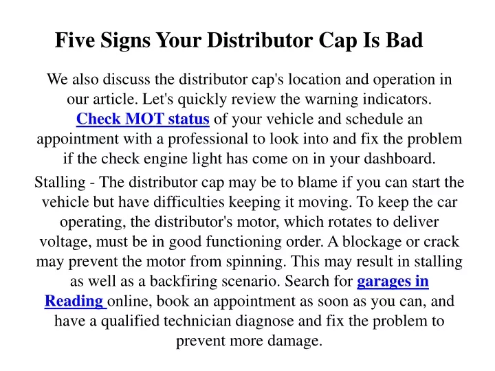 five signs your distributor cap is bad